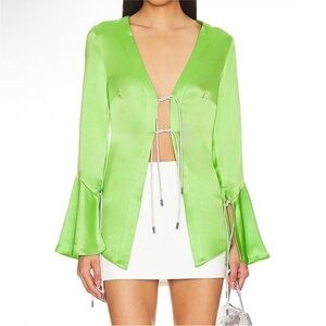 Retrofete neon green Svea crystal tie blouse